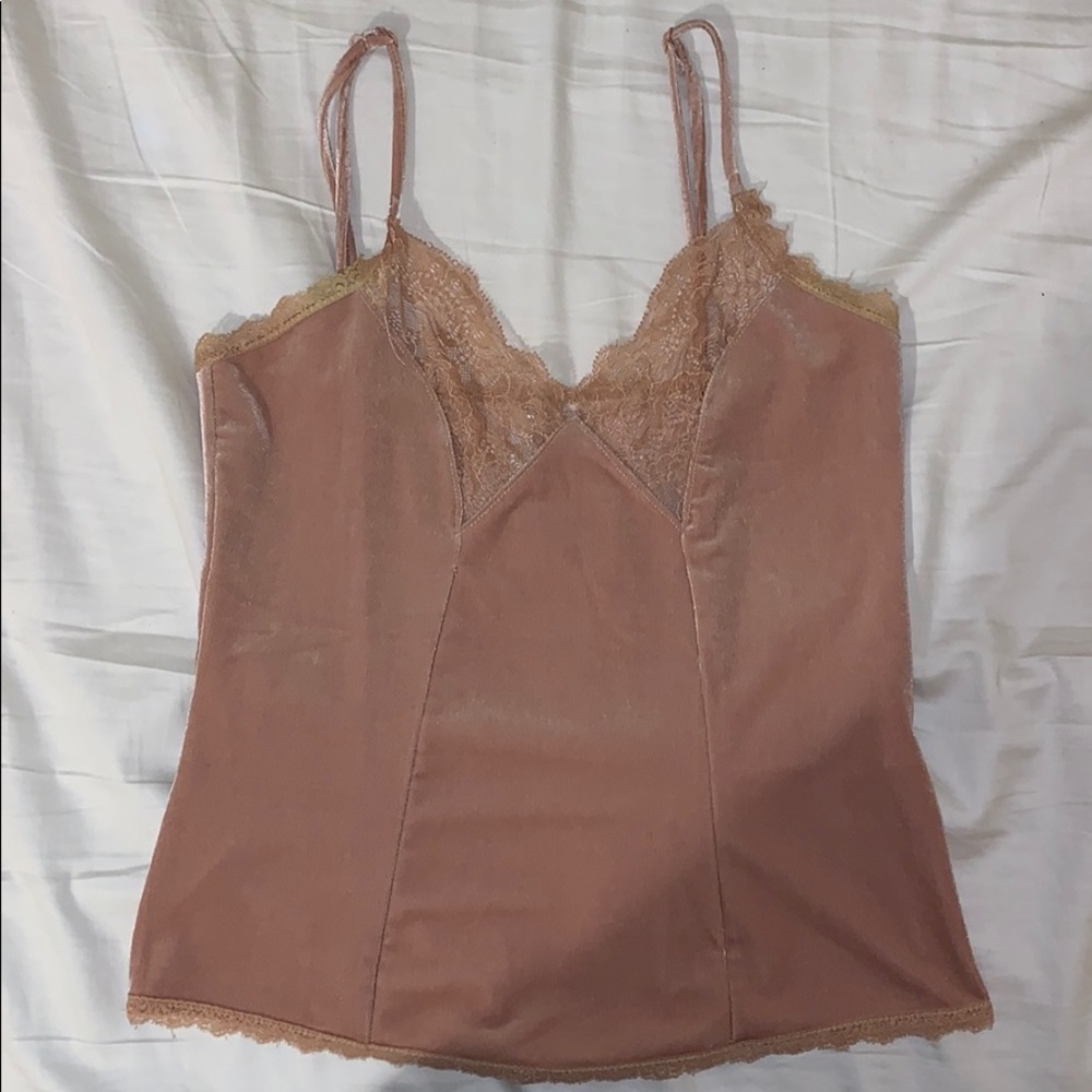 Pink velvet top with lace detail size S